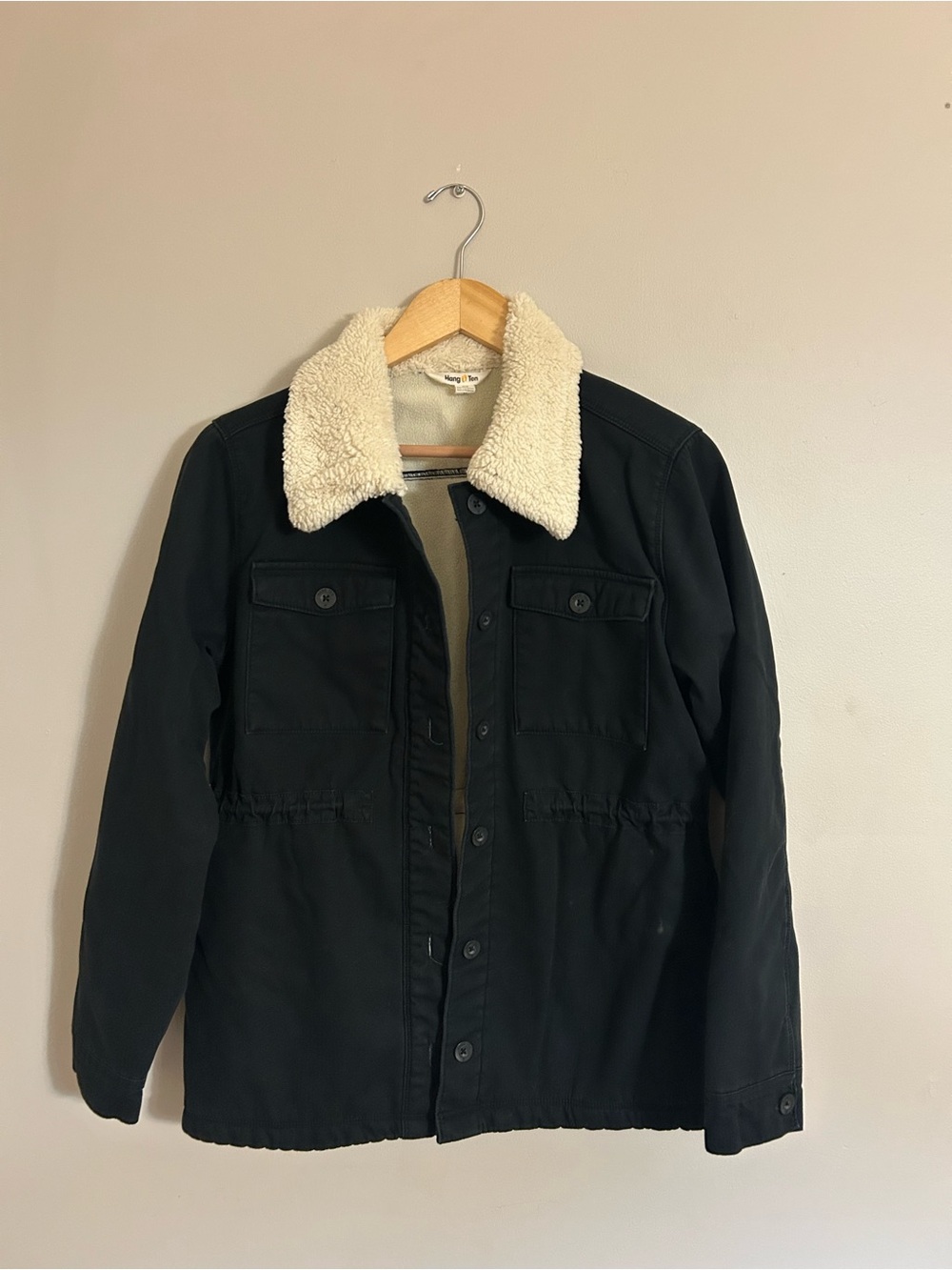 Hang Ten Black Field Jacket with Cream Sherpa Collar